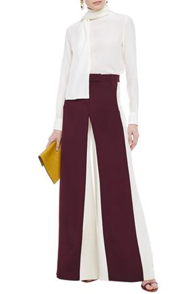Shop Valentino Two-tone Silk-twill Wide-leg Pants In Grape