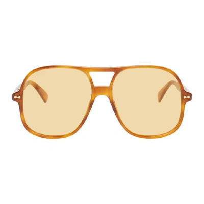 Shop Gucci Tortoiseshell Acetate Aviator Sunglasses In 005 Havana
