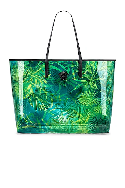 Shop Versace Tribute Palm Tote In Green & Blue