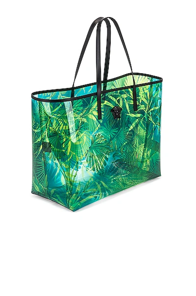 Shop Versace Tribute Palm Tote In Green & Blue