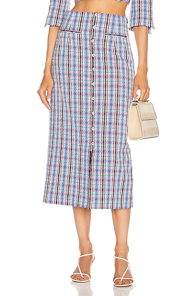 Shop Rosie Assoulin Button Down Pencil Skirt In Blue Plaid