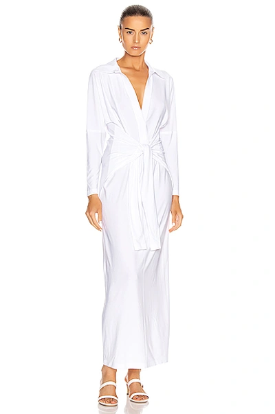 Shop Norma Kamali Tie Front Nk Shirt Dress In White