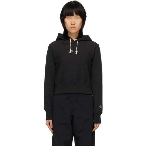 champion black hoodie small logo