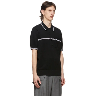 Shop Burberry Black Wool Pique Logo Stripe Polo