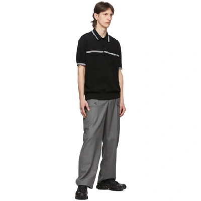 Shop Burberry Black Wool Pique Logo Stripe Polo