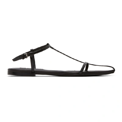 Jil Sander Leather Sandals Flat Sole Pointed Toe In Black