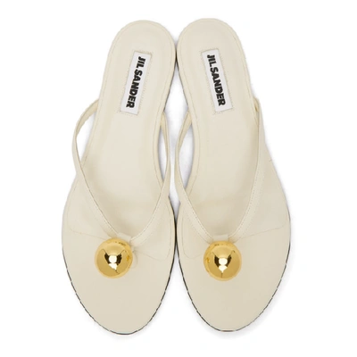 Shop Jil Sander Off-white Gold Ball Thong Sandals In 101 Natural