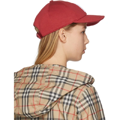 Shop Burberry Red Logo Baseball Cap In Dark Carmin