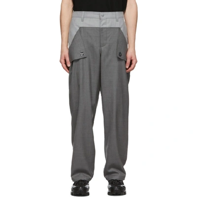 Shop Burberry Grey Wool Press-stud Detail Trousers In Charcoal Gr