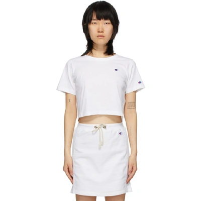 Shop Champion Reverse Weave White Cropped Logo T-shirt In Wht White