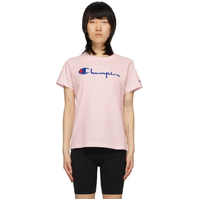 CHAMPION REVERSE WEAVE 粉色 BIG SCRIPT T 恤