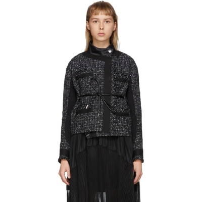 Shop Sacai Black Wool Summer Tweed Belted Jacket In 001 Black