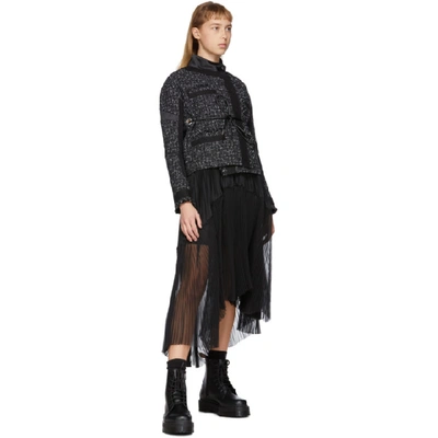 Shop Sacai Black Wool Summer Tweed Belted Jacket In 001 Black