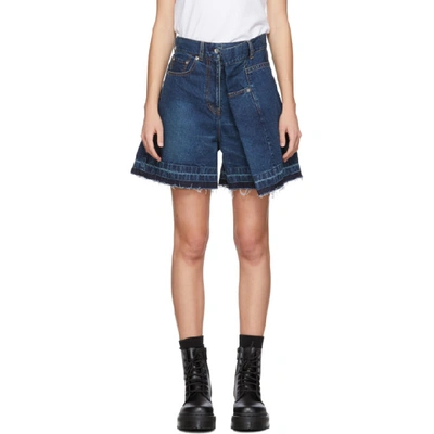Shop Sacai Blue Denim Asymmetric Shorts In 401 Blue