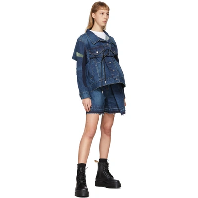 Shop Sacai Blue Denim Asymmetric Shorts In 401 Blue