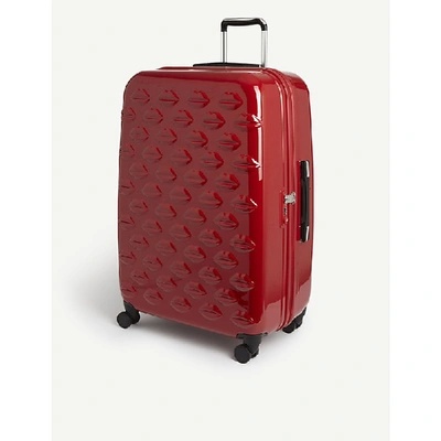 Shop Lulu Guinness Large Embossed Lips Suitcase In Classic Red