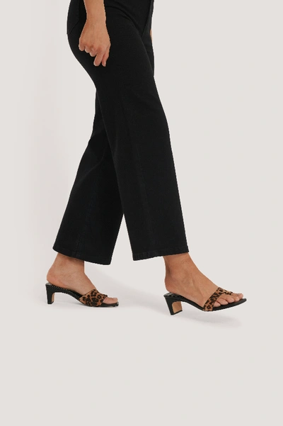 Shop Na-kd Squared Heel Toe Strap Sandals - Multicolor In Leopard