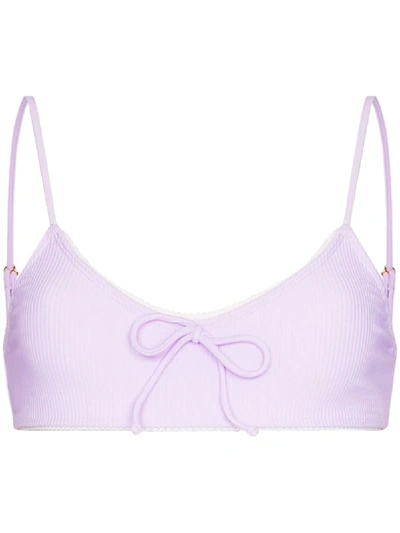 Shop Juillet Laura Lace-trimmed Bikini Top In Purple