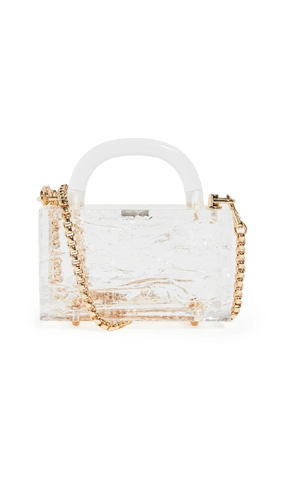 Shop L'afshar Mini Leon Bag With Gold Link Chain In Clear Crushed Ice