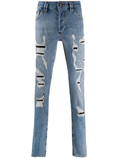 Shop Philipp Plein Straight-leg Destroyed Jeans In Blue