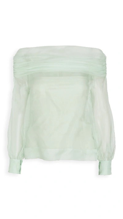 Shop Anais Jourden Organza Off Shoulder Top In Mint