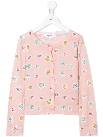 Shop Bonpoint Floral Knit Cardigan In Pink