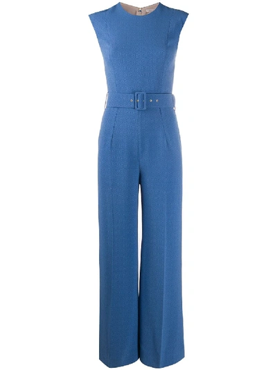 Shop Emilia Wickstead Wide-leg Belted Jumpsuit In Blue