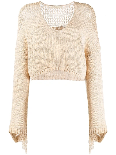 Shop Mes Demoiselles Open Knit Cropped Jumper In Neutrals