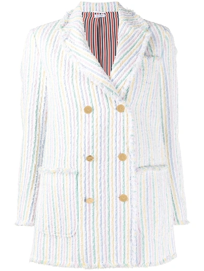 Shop Thom Browne Double-breasted Striped Blazer In White