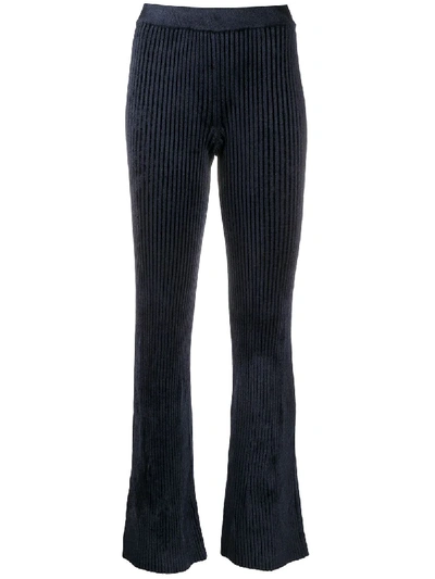 Shop Mrz Ribbed Knit Flared Trousers In Blue