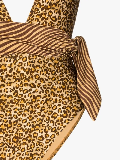 Shop Zimmermann Empire Leopard Print Scarf Tie Swimsuit In Brown