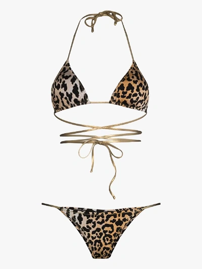 Shop Reina Olga Hawn Leopard Print Wrap Bikini In Black