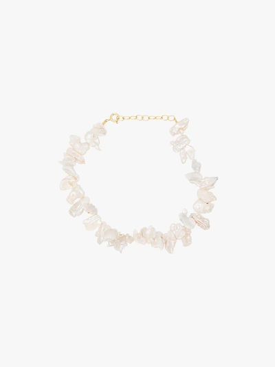 Shop Hermina Athens Gold-plated Fistiki Pearl Anklet In White Gold