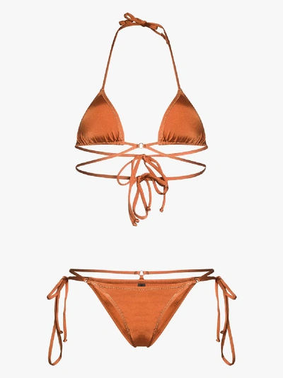 Shop Reina Olga Goldie Wrap Triangle Bikini In Orange