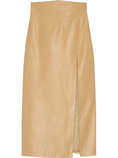Shop Gucci Leather Pencil Skirt In Neutrals