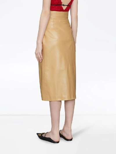 Shop Gucci Leather Pencil Skirt In Neutrals