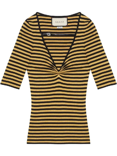 Shop Gucci Buckled-detail Striped Top In Black