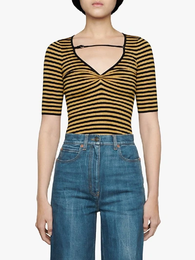 Shop Gucci Buckled-detail Striped Top In Black