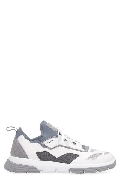 Shop Prada Leather And Fabric Low-top Sneakers In White