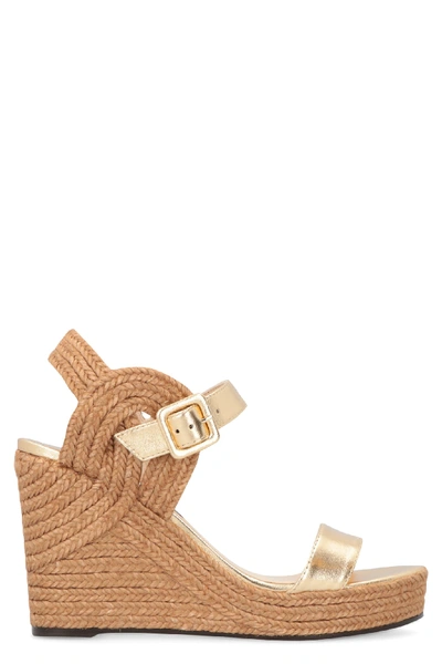 Shop Jimmy Choo Delphi Rope Wedge Sandals In Gold