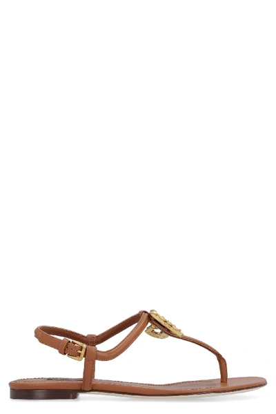 Shop Dolce & Gabbana Leather Thong-sandals In Saddle Brown