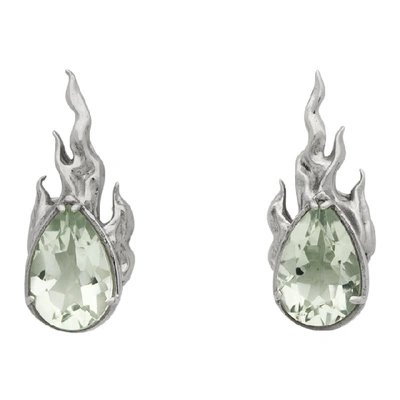 Shop Alan Crocetti Silver And Green Amethyst Heat Earrings In Rhodium