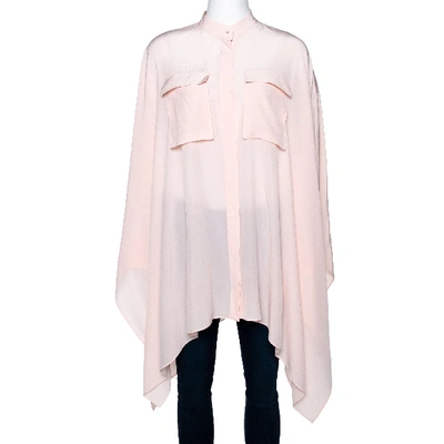 Pre-owned Alexander Mcqueen Pale Pink Silk Mandarin Collar Detail Draped Shirt M