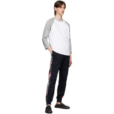 Shop Thom Browne Navy Interlocking Rwb Stripe Lounge Pants In 415 Navy