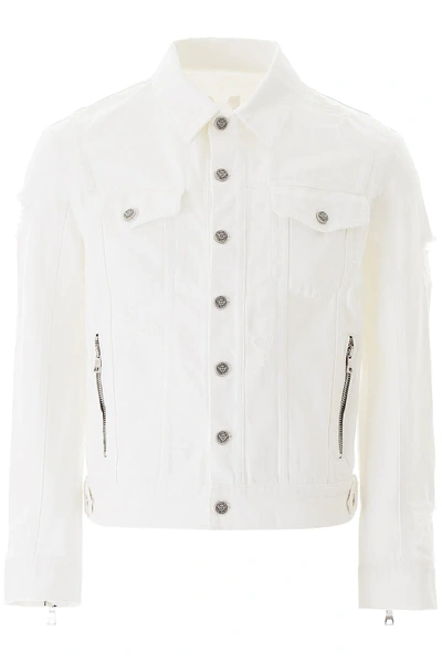 Shop Balmain Denim Jacket With Logo In White