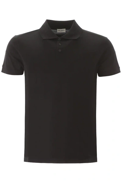 Shop Saint Laurent Polo Shirt With Embroidered Logo In Black