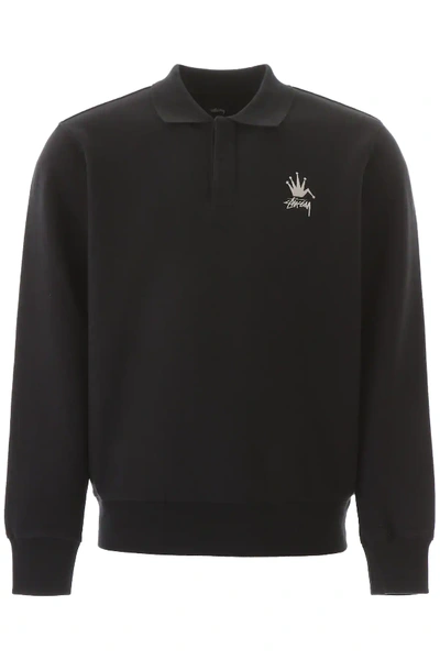 Polo Sweatshirt With Crown Logo Embroidery In Black