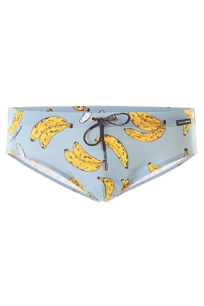 Shop Dolce & Gabbana Banana Print Swim Briefs In Yellow,grey
