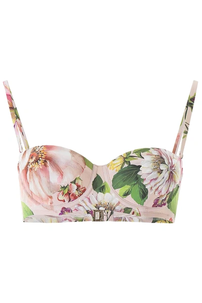 Shop Dolce & Gabbana Floral Print Balcony Bikini Top In Pink,green