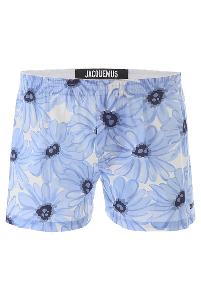 Shop Jacquemus Printed Shorts In White,purple,light Blue